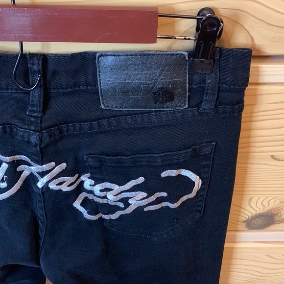 Ed Hardy Black Silver Embroidered Logo Y2k Jeans Size 29 Skinny - Picture 9 of 9